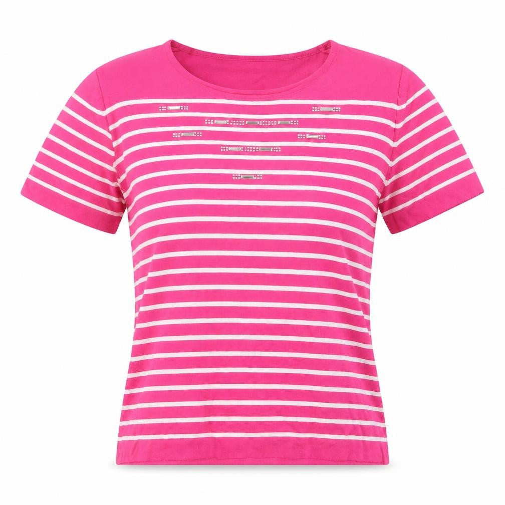 Mudflower Women's Pink Striped Sequin Knit T-Shirt S