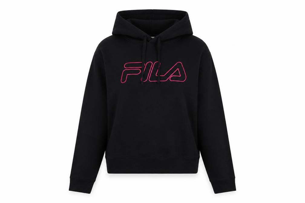 Fila Womens Black Hoodie Size 12 Pullover Hooded Sweatshirt