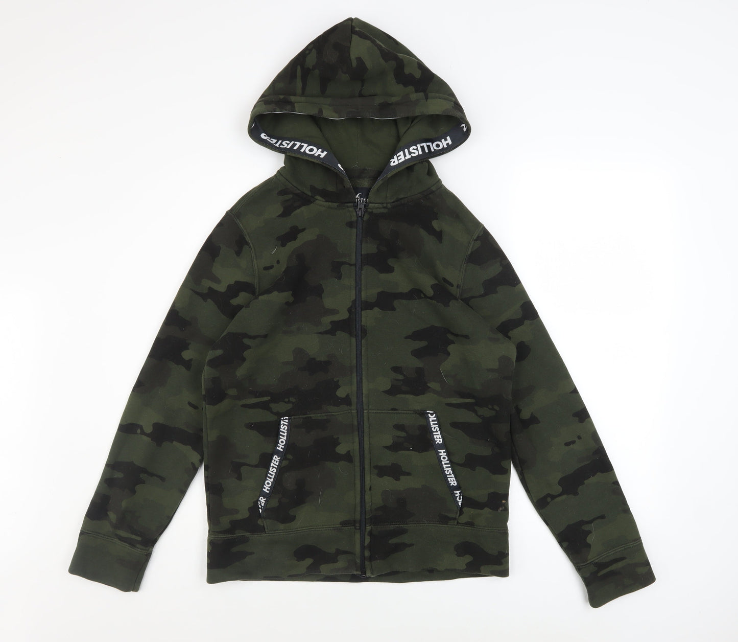 Hollister Men's Green Camo Full Zip Hoodie XS Cotton Blend