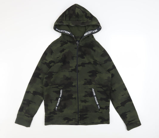 Hollister Men's Green Camo Full Zip Hoodie XS Cotton Blend