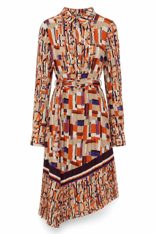 Mariella Rosati Women's Multicoloured Geometric Midi Belted Dress Size 10