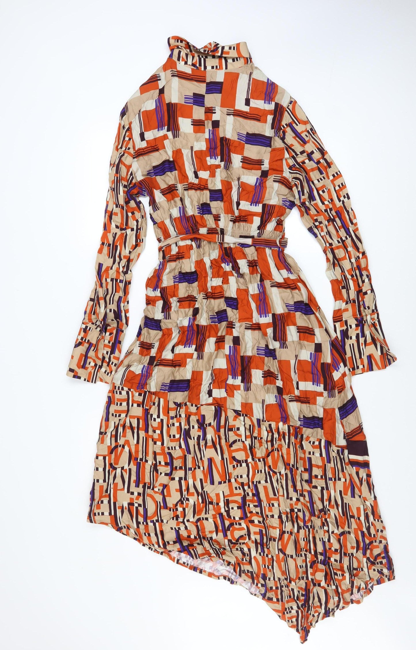 Mariella Rosati Women's Multicoloured Geometric Midi Belted Dress Size 10