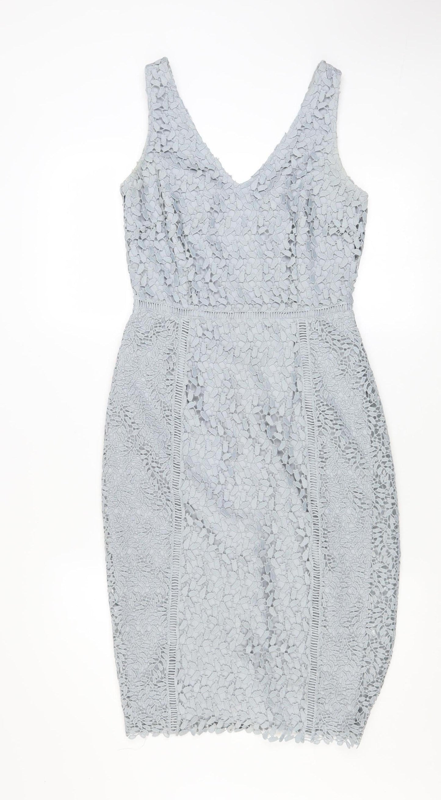 Marks and Spencer Women’s Grey Sheath Lace Dress Size 8 Sleeveless V-Neck
