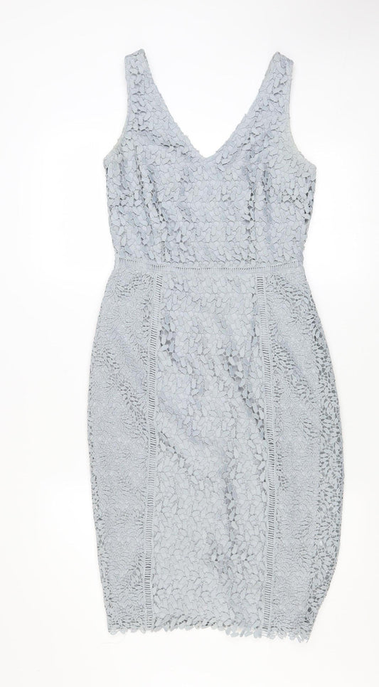 Marks and Spencer Women’s Grey Sheath Lace Dress Size 8 Sleeveless V-Neck