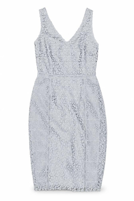 Marks & Spencer Women’s Grey Sheath Lace Dress Size 8 Sleeveless V-Neck