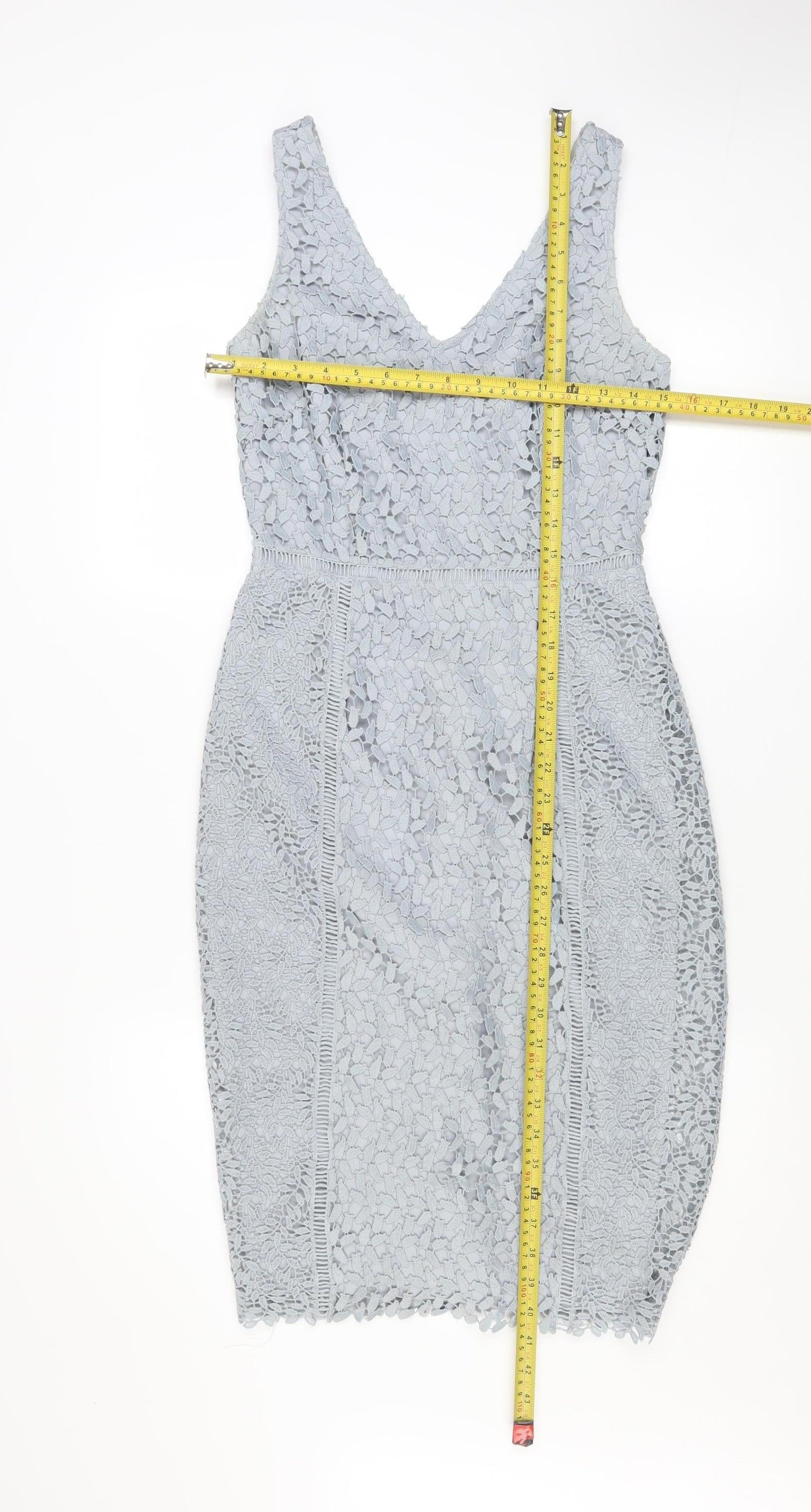 Marks and Spencer Women’s Grey Sheath Lace Dress Size 8 Sleeveless V-Neck