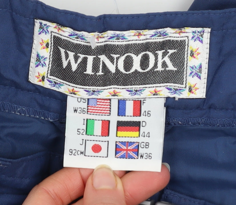 WINCOOK Men's Blue Size 36 Snow Pants Regular Fit Belted Waterproof
