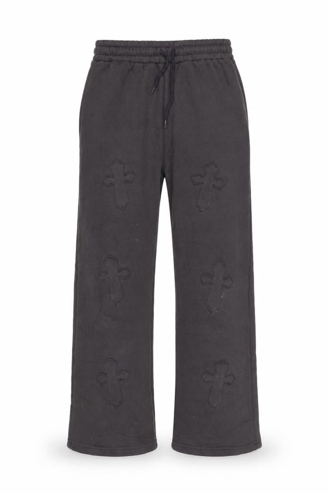 Paris Women Black Cross Applique Sweatpants UK 8 S Elastic Waist