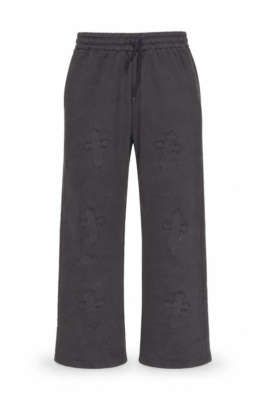 Paris Women Black Cross Applique Sweatpants UK 8 S Elastic Waist