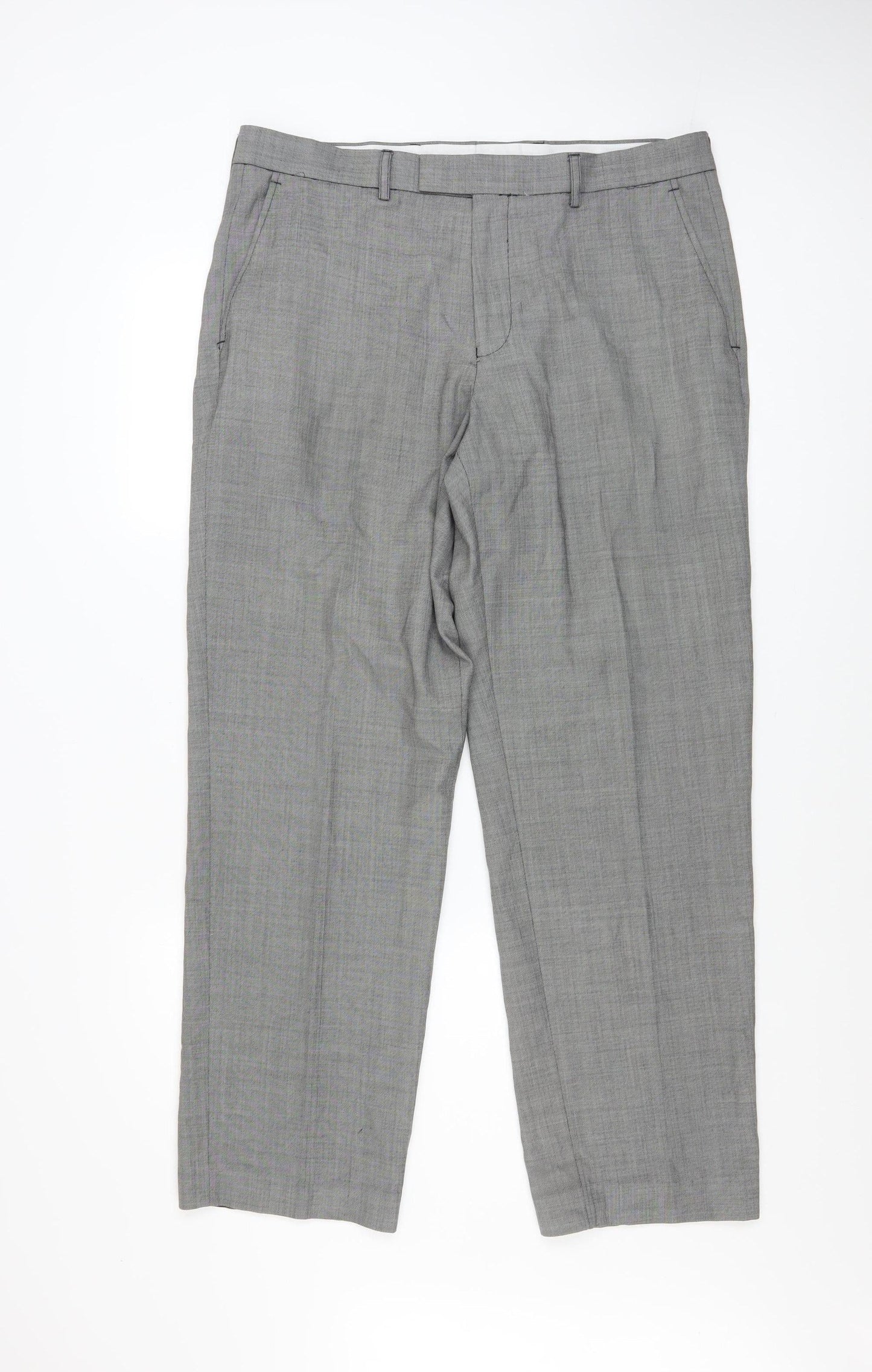Dunnes Stores Men Grey Wool Blend Dress Pants 36W 31L Regular Fit