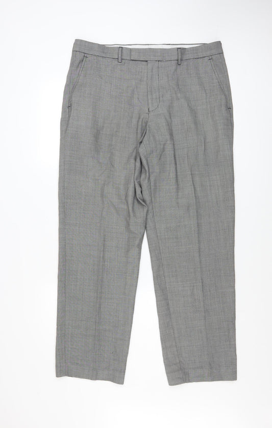 Dunnes Stores Men Grey Wool Blend Dress Pants 36W 31L Regular Fit