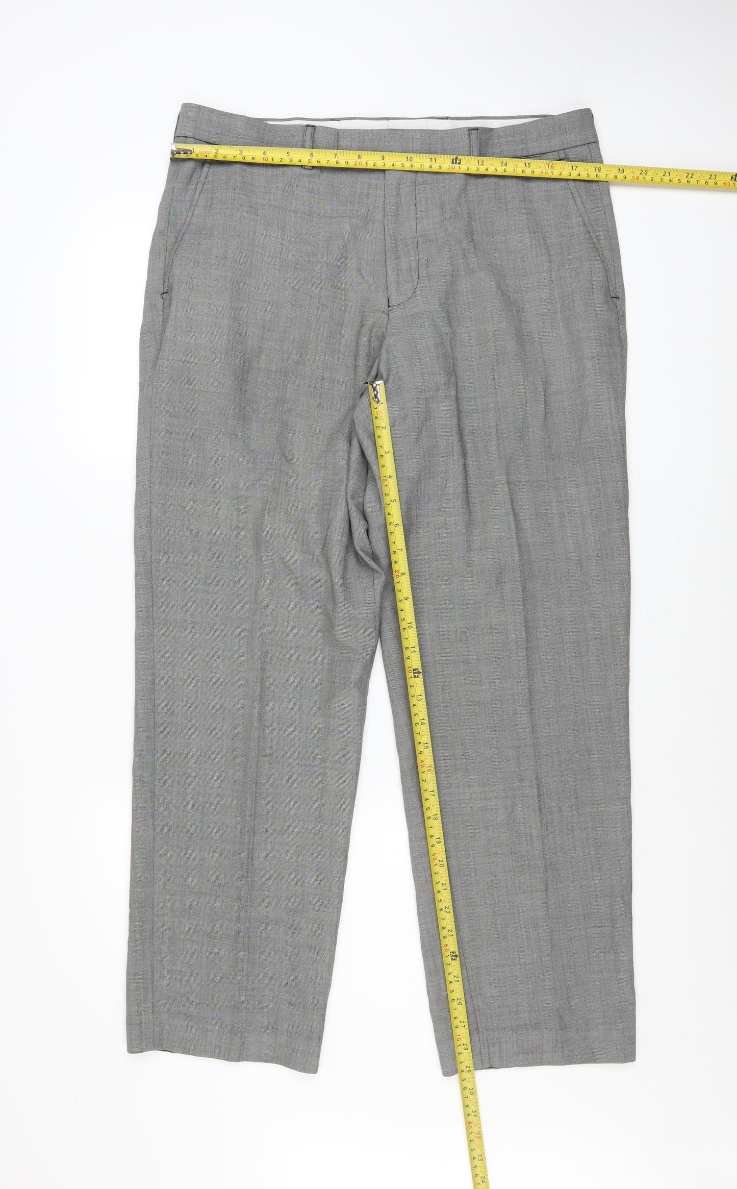 Dunnes Stores Men Grey Wool Blend Dress Pants 36W 31L Regular Fit