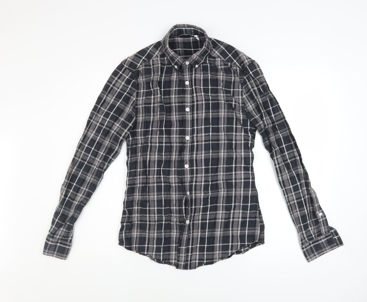 ASOS Design Men's Black Check Button-Up Shirt XS Long Sleeve