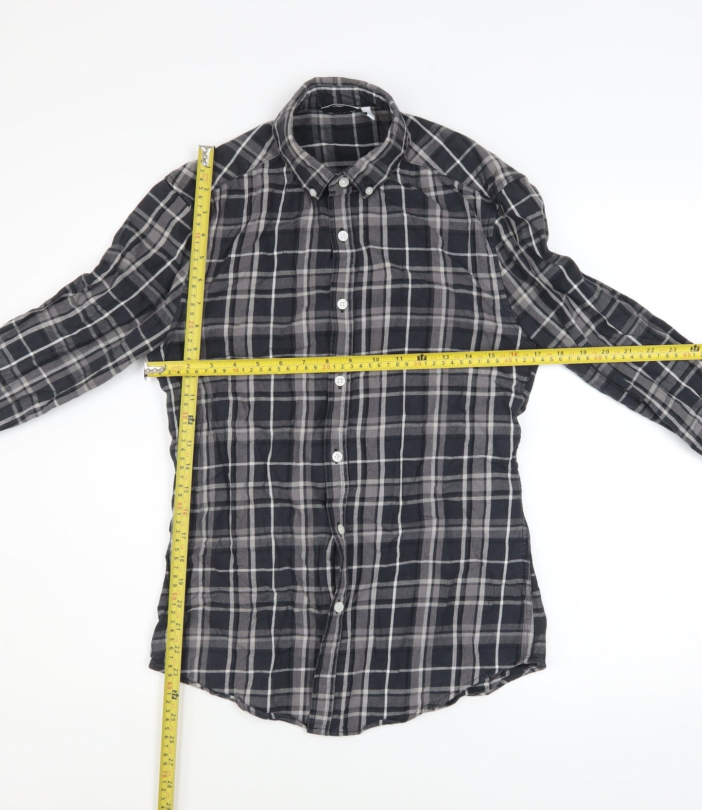 ASOS Design Men's Black Check Button-Up Shirt XS Long Sleeve