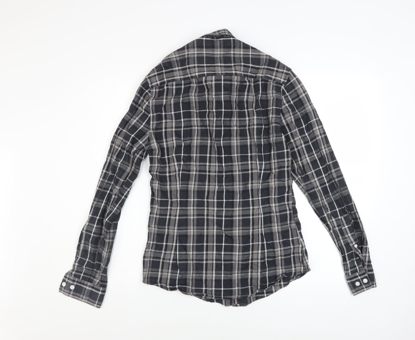 ASOS Design Men's Black Check Button-Up Shirt XS Long Sleeve