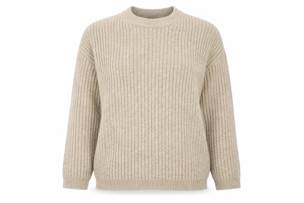 Marks & Spencer Women’s Beige Ribbed Knit Crew Neck Jumper Size M