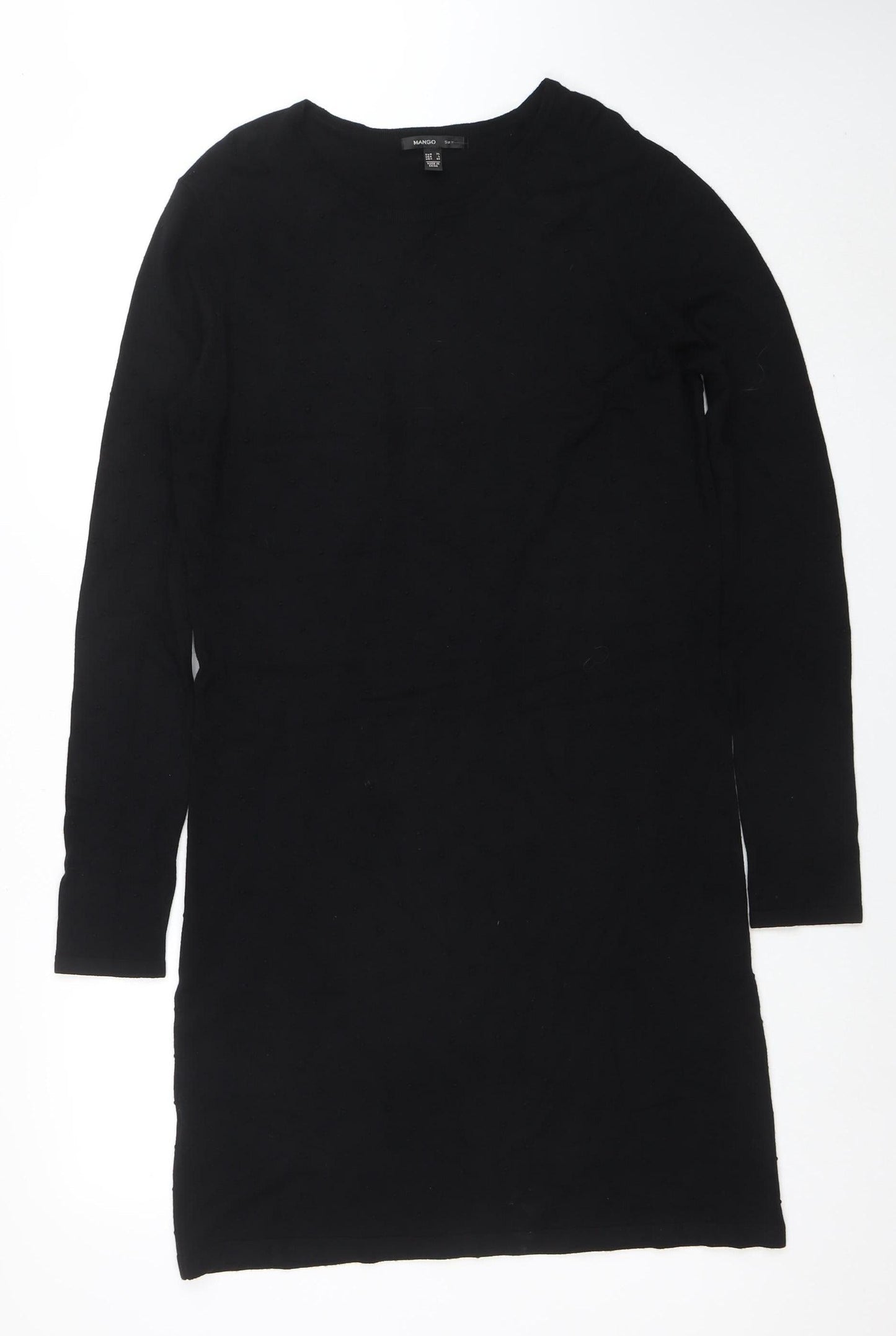 Mango Women Black Bodycon Knit Dress Size 14 Long Sleeve Crew Neck