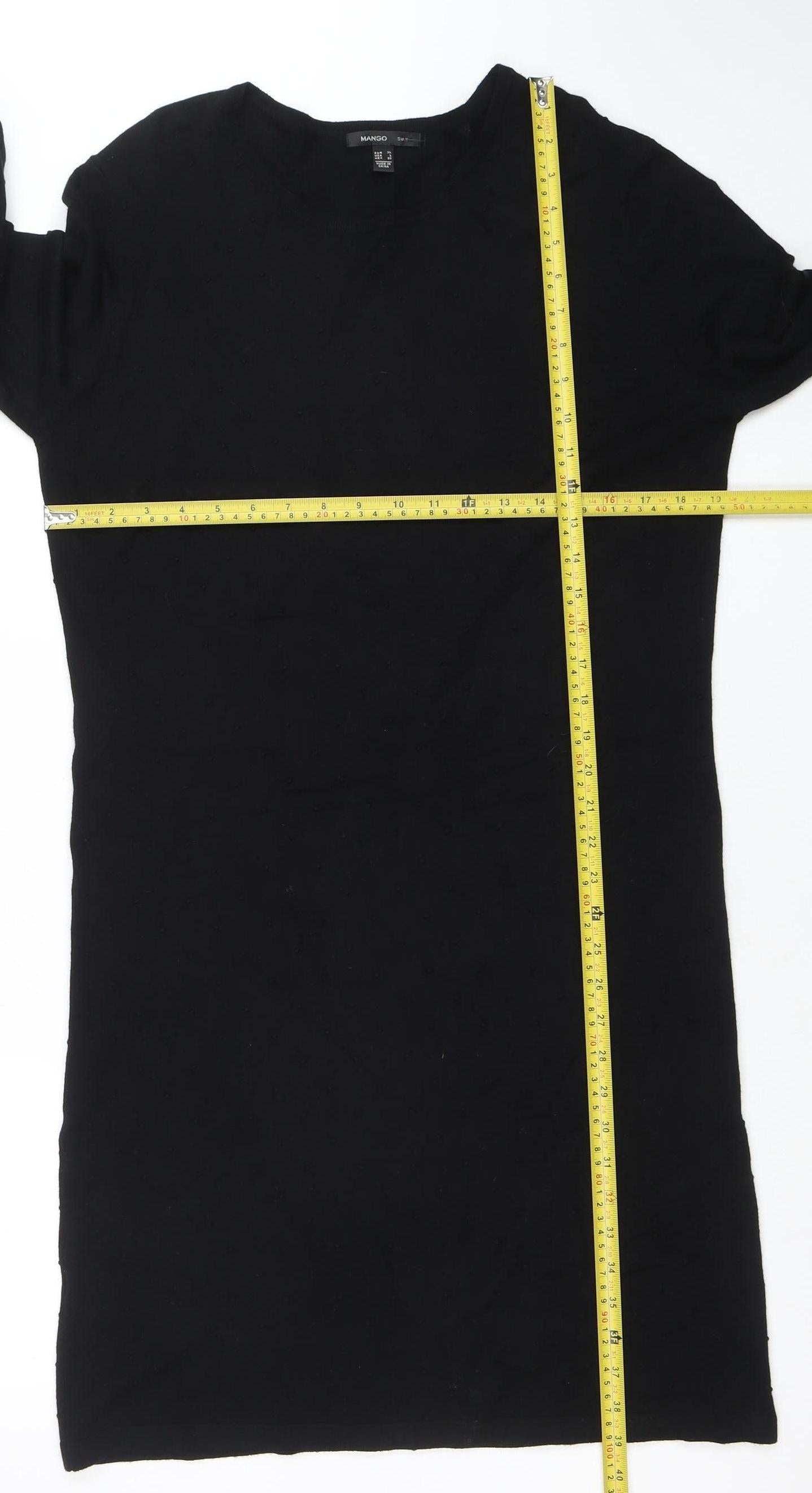 Mango Women Black Bodycon Knit Dress Size 14 Long Sleeve Crew Neck