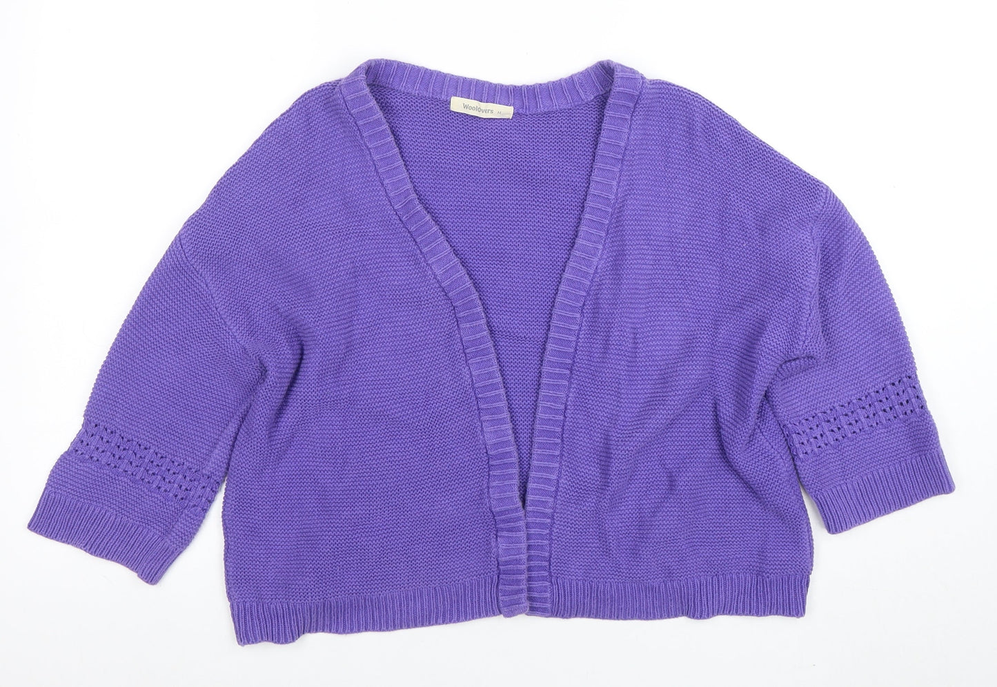 Woolovers Womens Purple Cotton Open Knit 3/4 Sleeve Cardigan M