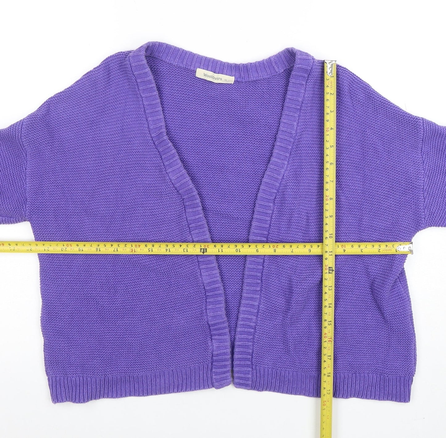 Woolovers Womens Purple Cotton Open Knit 3/4 Sleeve Cardigan M