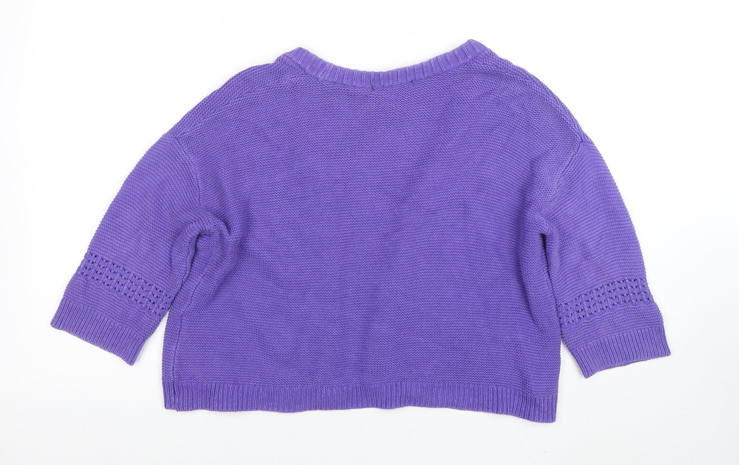 Woolovers Womens Purple Cotton Open Knit 3/4 Sleeve Cardigan M