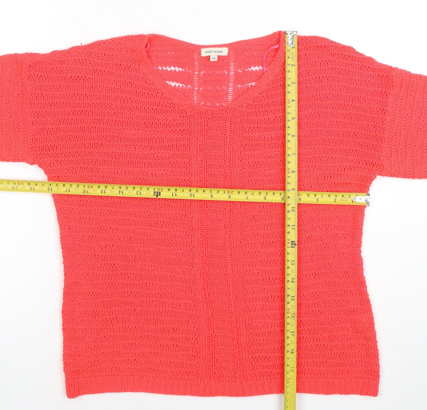 River Island Women’s Pink 3/4 Sleeve Open Knit Jumper Size 10