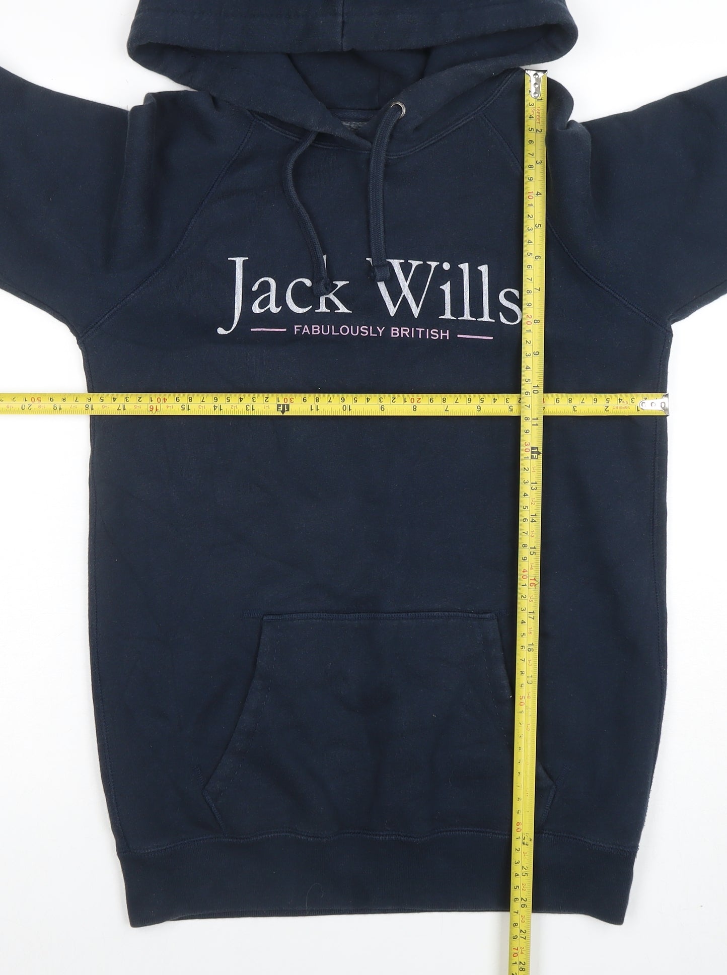 Jack Wills Women Navy Pullover Hoodie UK 8 Logo Print Cotton Blend