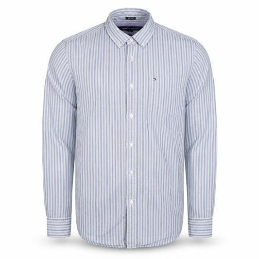 Tommy Hilfiger Men's Blue Striped Button-Down Shirt M Custom Fit