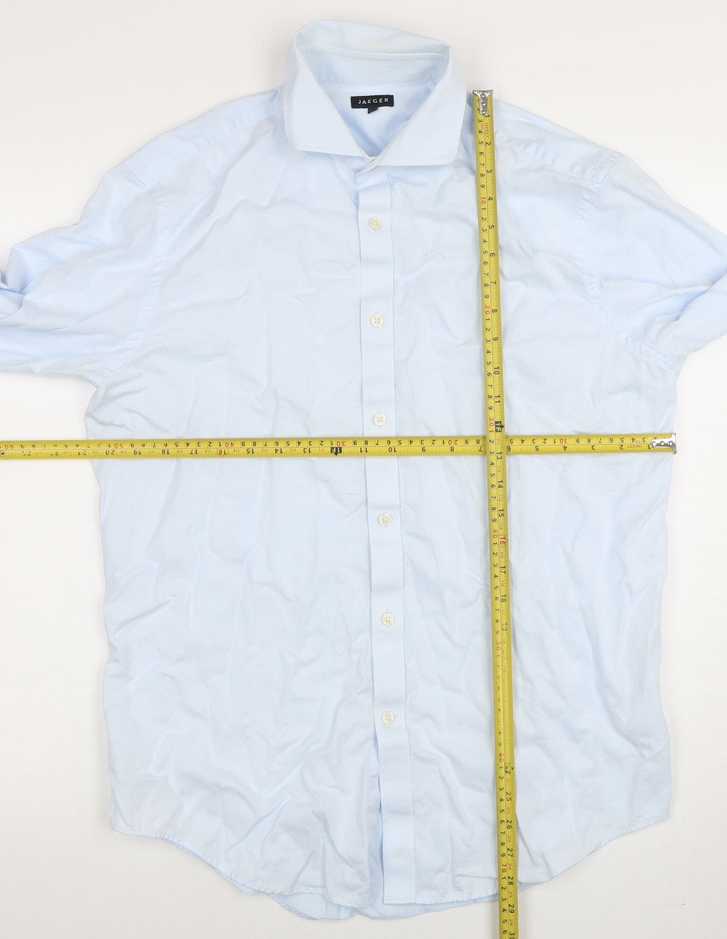 Jaeger Men's Blue 16 Regular Fit Long Sleeve Cotton Button-Up Shirt
