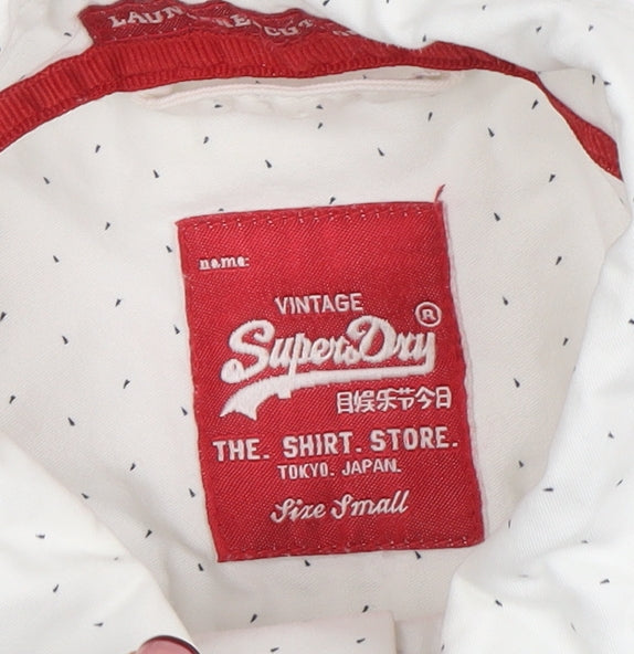 Superdry Men's White Polka Dot Button-Up Shirt Size S