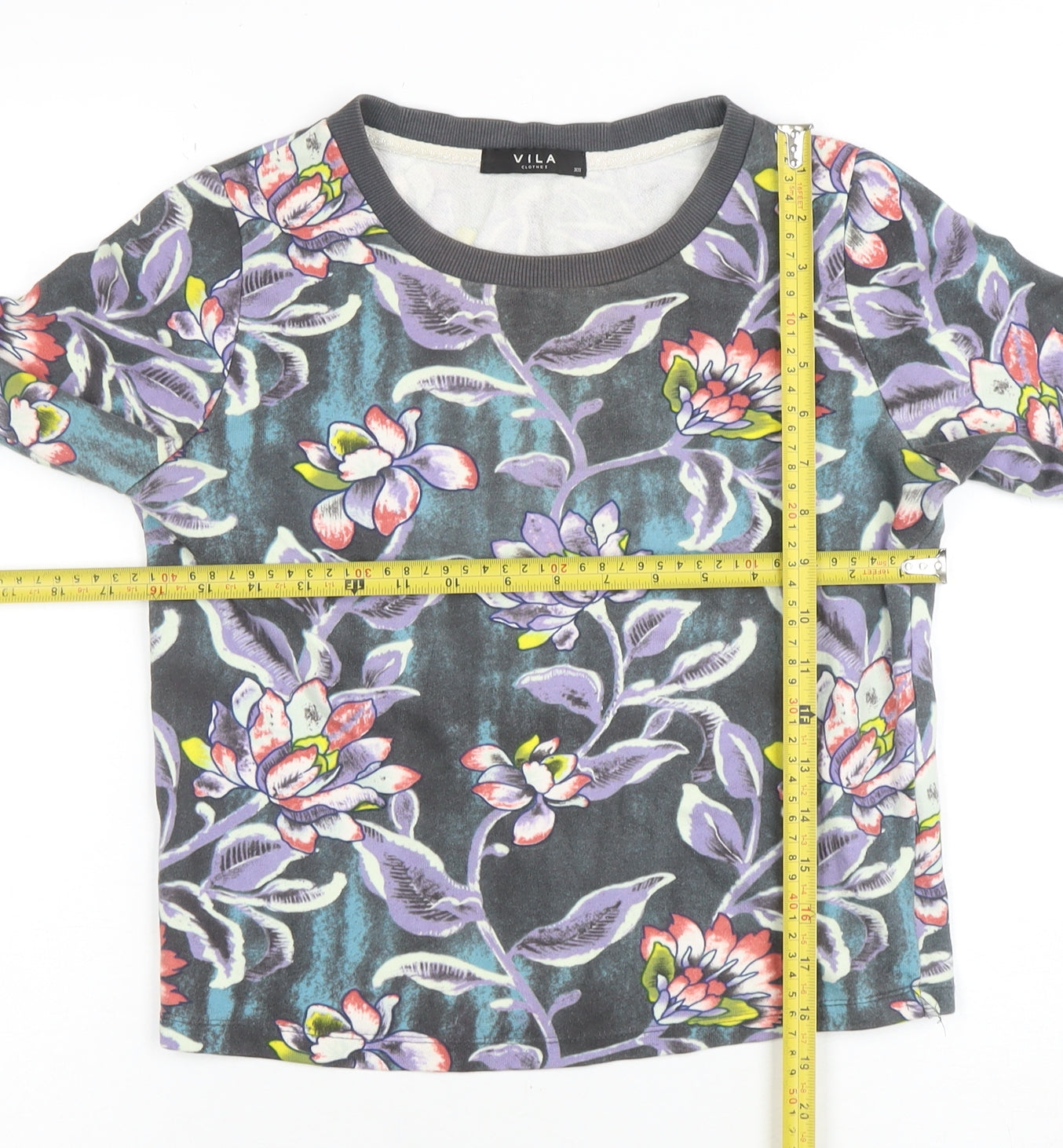 Vila Women's Multicoloured Floral Long Sleeve Crew Neck T-Shirt XS