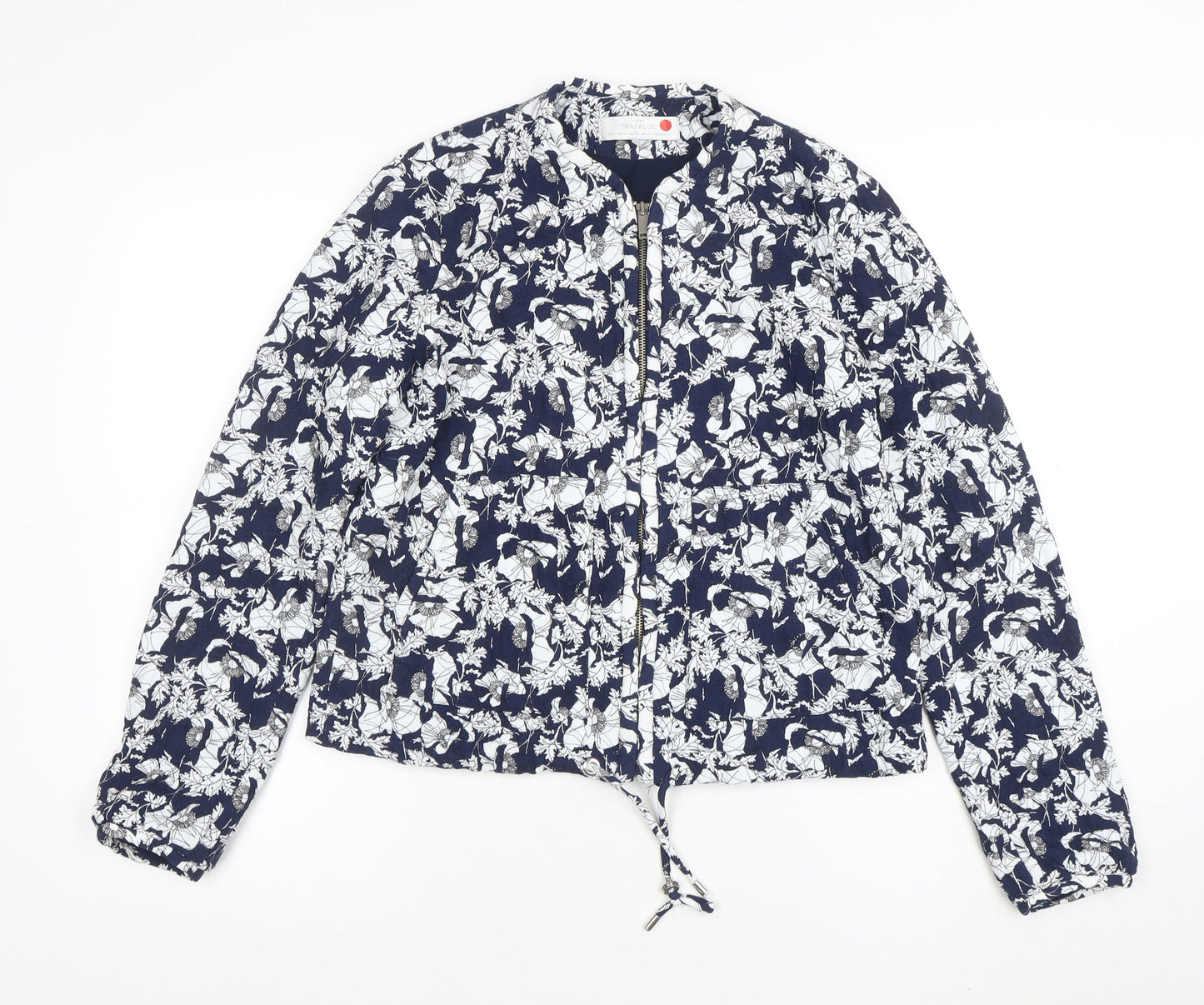ZARA Trafaluc Women's Blue Floral Bomber Jacket Size 10 Lightweight