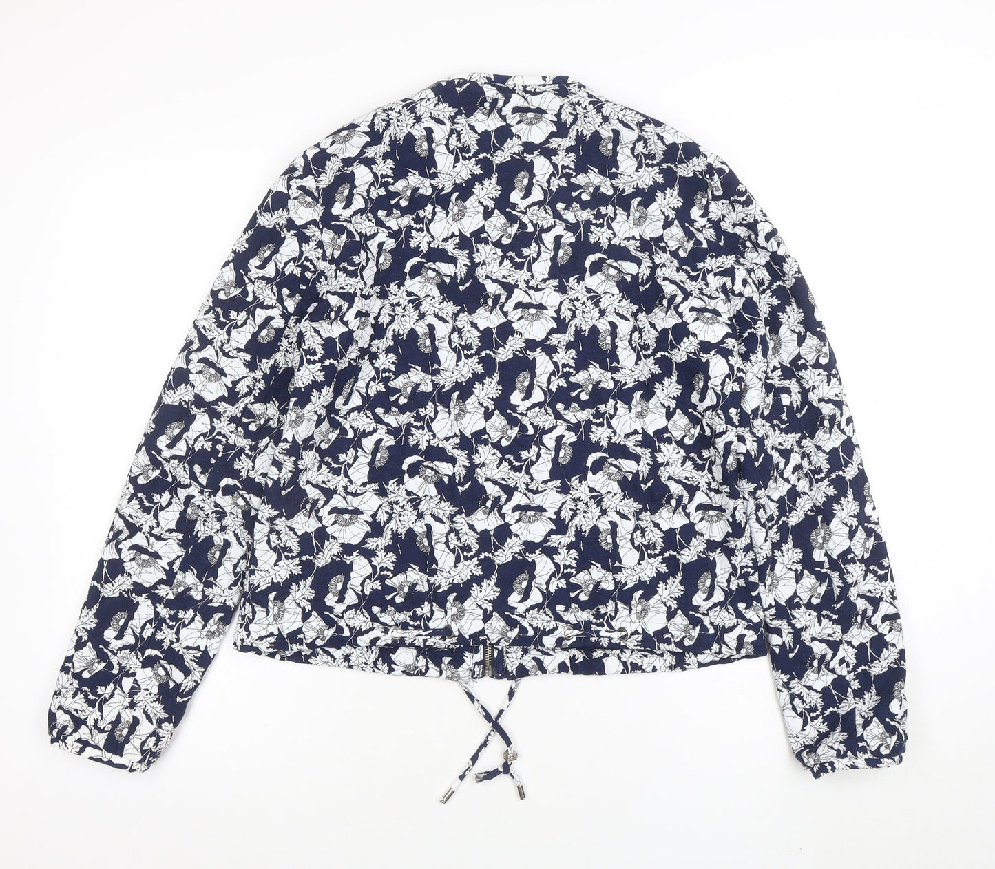 ZARA Trafaluc Women's Blue Floral Bomber Jacket Size 10 Lightweight