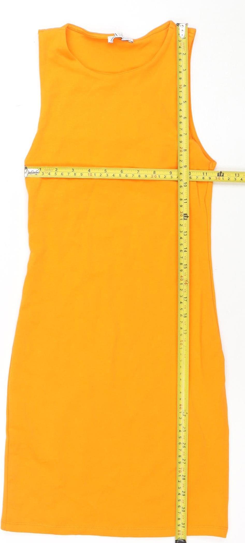 ZARA Women Orange Sleeveless Bodycon Jersey Dress Size S