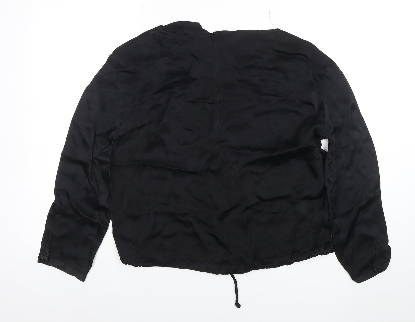 ZARA Women Black Silk Cropped Blouse Long Sleeve S