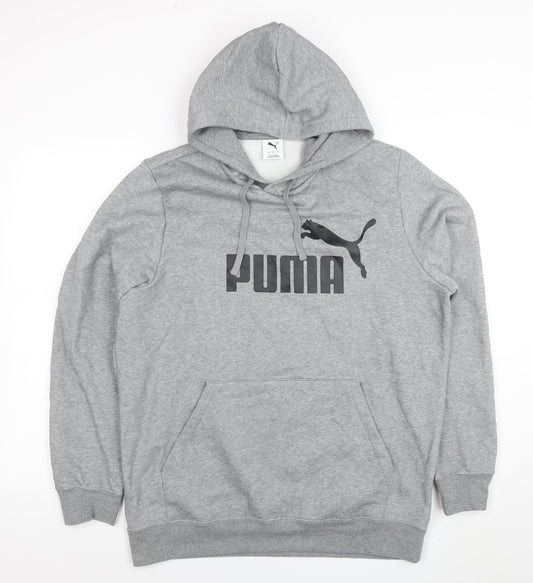 Puma Mens Grey Pullover Hoodie L Sportswear Fleece Logo Jumper
