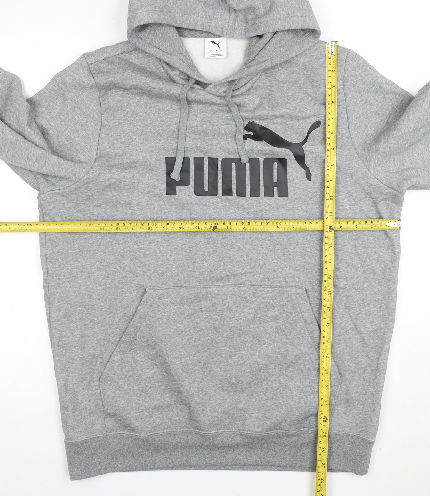 Puma Mens Grey Pullover Hoodie L Sportswear Fleece Logo Jumper