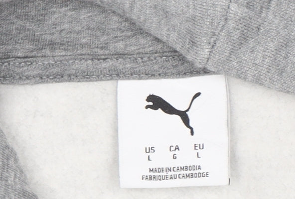 Puma Mens Grey Pullover Hoodie L Sportswear Fleece Logo Jumper