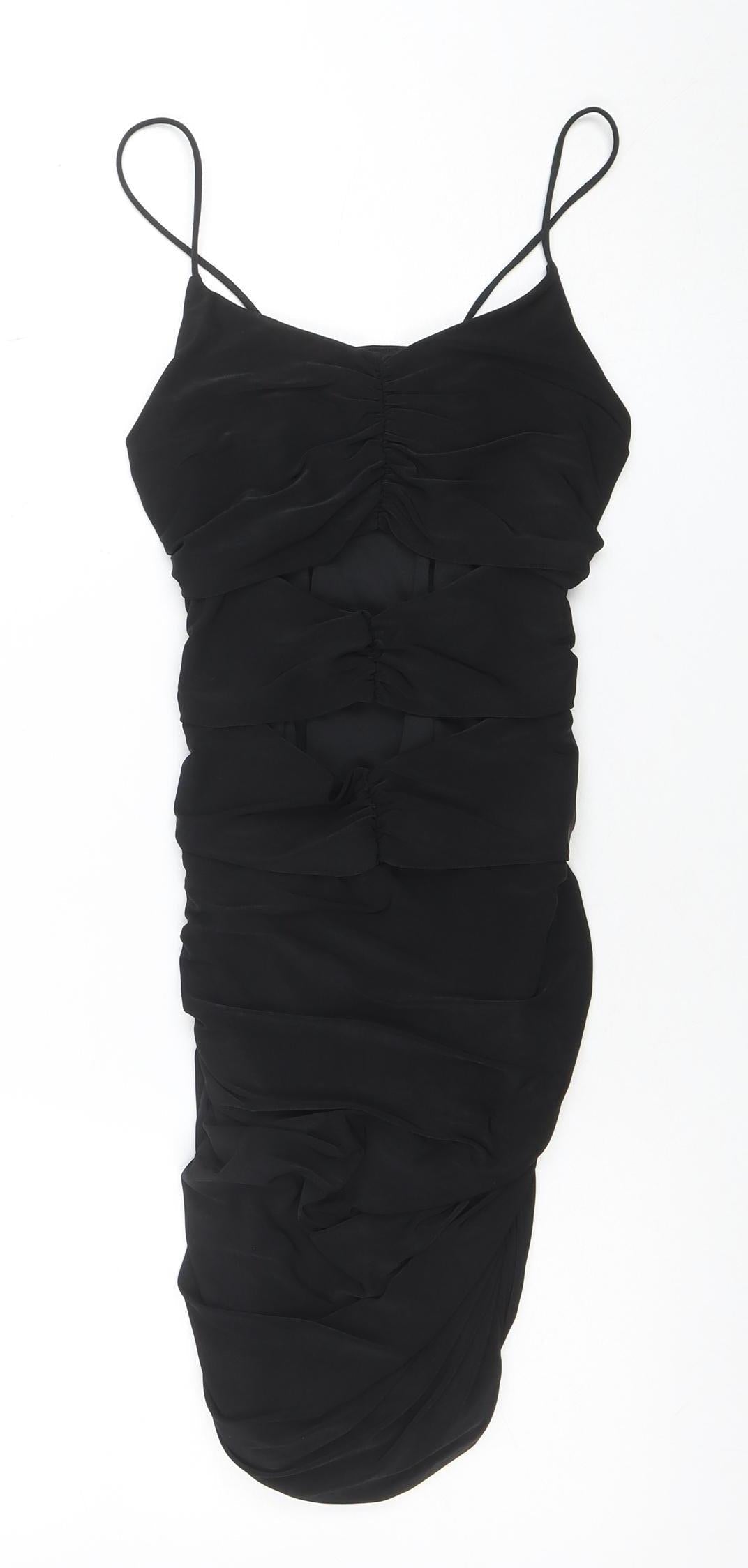 QUIZ Women's Black Ruched Bodycon Knee Length Sleeveless Dress Size 10