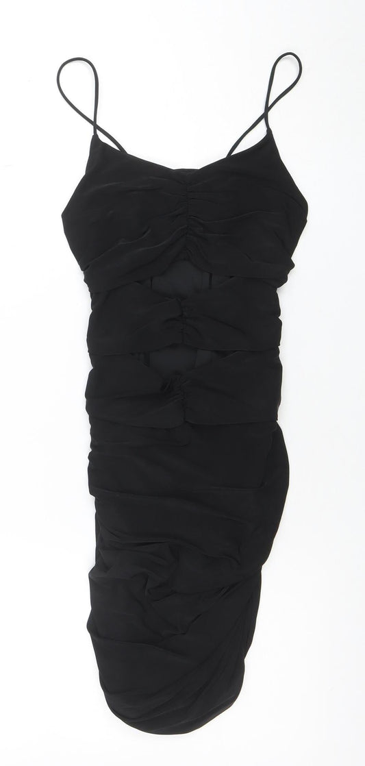 QUIZ Women's Black Ruched Bodycon Knee Length Sleeveless Dress Size 10