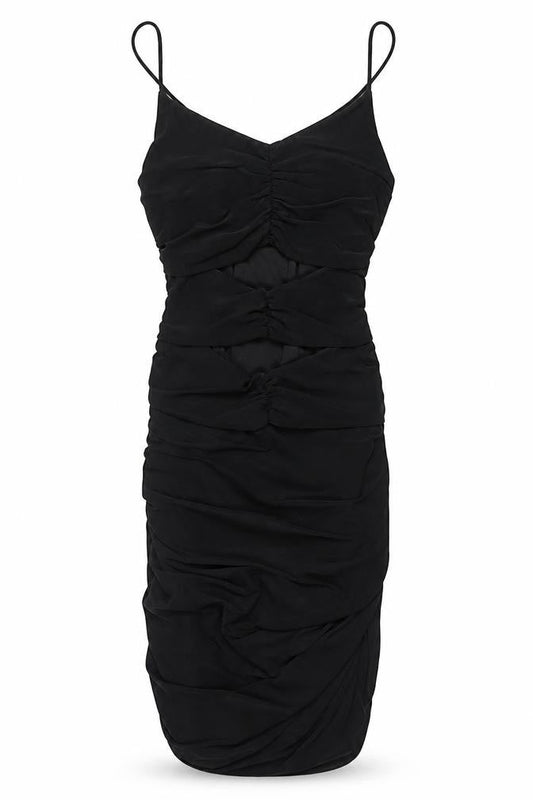 QUIZ Women's Black Ruched Bodycon Knee Length Sleeveless Dress Size 10