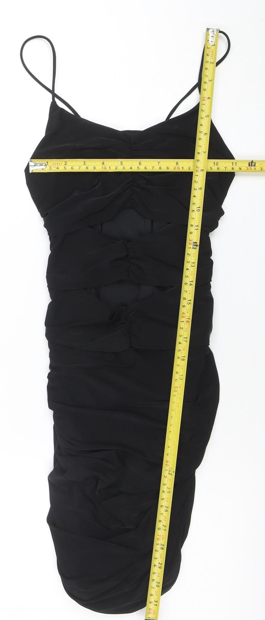 QUIZ Women's Black Ruched Bodycon Knee Length Sleeveless Dress Size 10