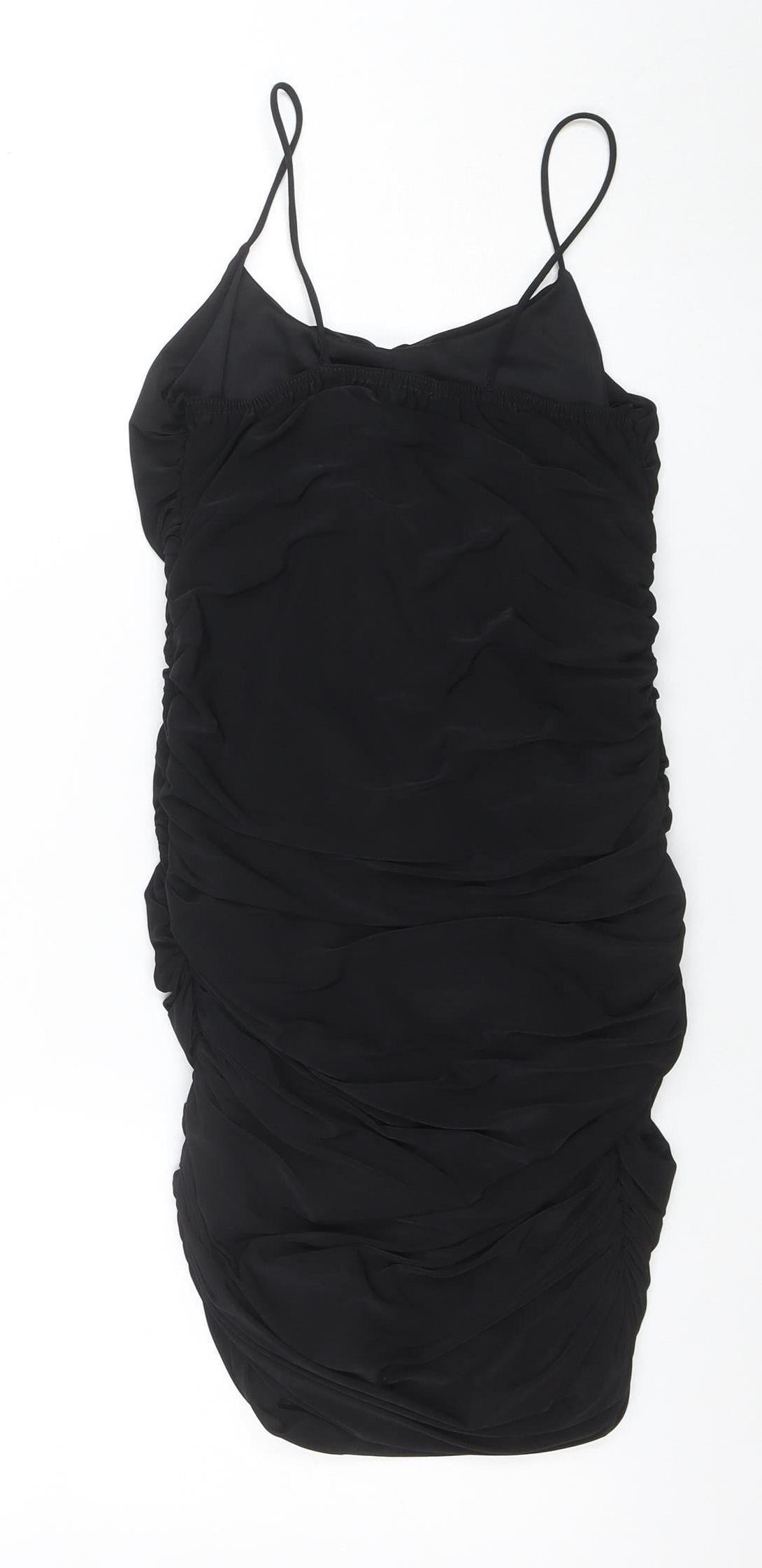 QUIZ Women's Black Ruched Bodycon Knee Length Sleeveless Dress Size 10