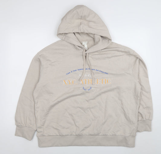 H&M Womens Beige Hoodie NYC Athletic Print Size 12 Cotton Blend