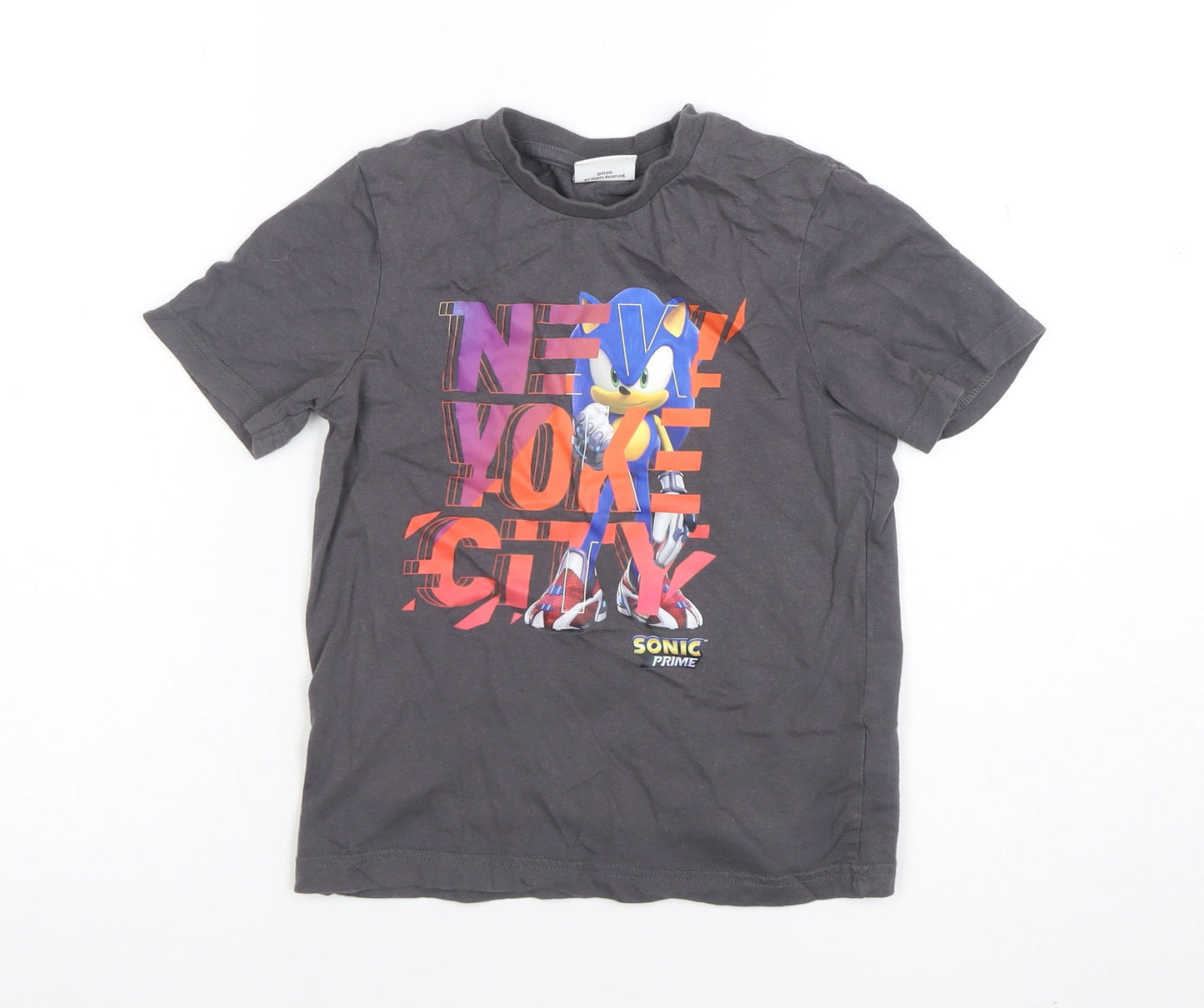 Sonic Prime Boys Grey 7-8 Years Graphic T-Shirt Short Sleeve Cotton Top