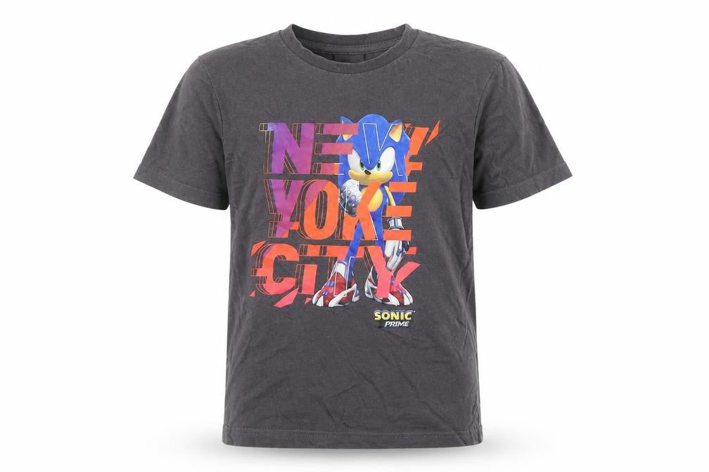 Sonic Prime Boys Grey 7-8 Years Graphic T-Shirt Short Sleeve Cotton Top