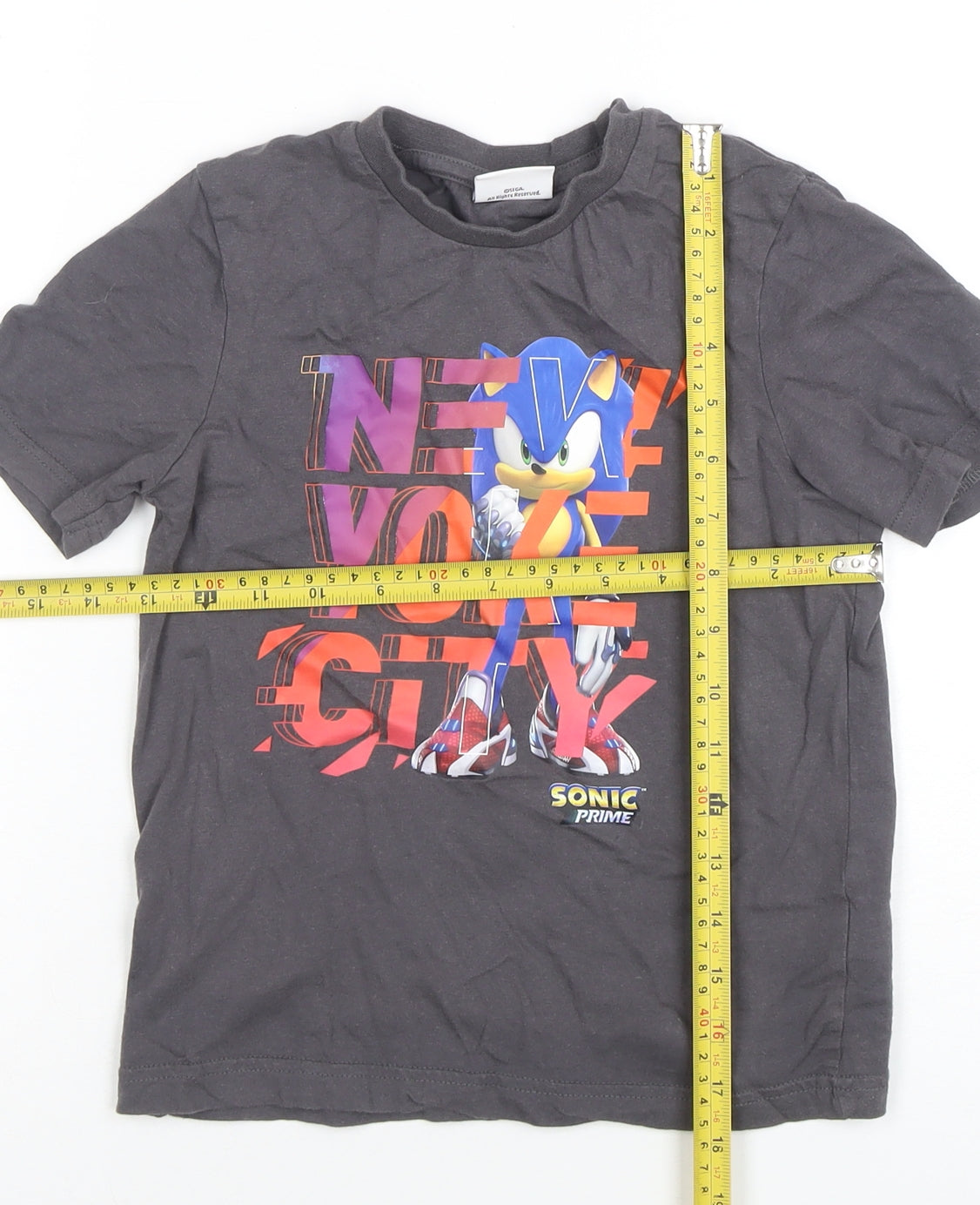 Sonic Prime Boys Grey 7-8 Years Graphic T-Shirt Short Sleeve Cotton Top