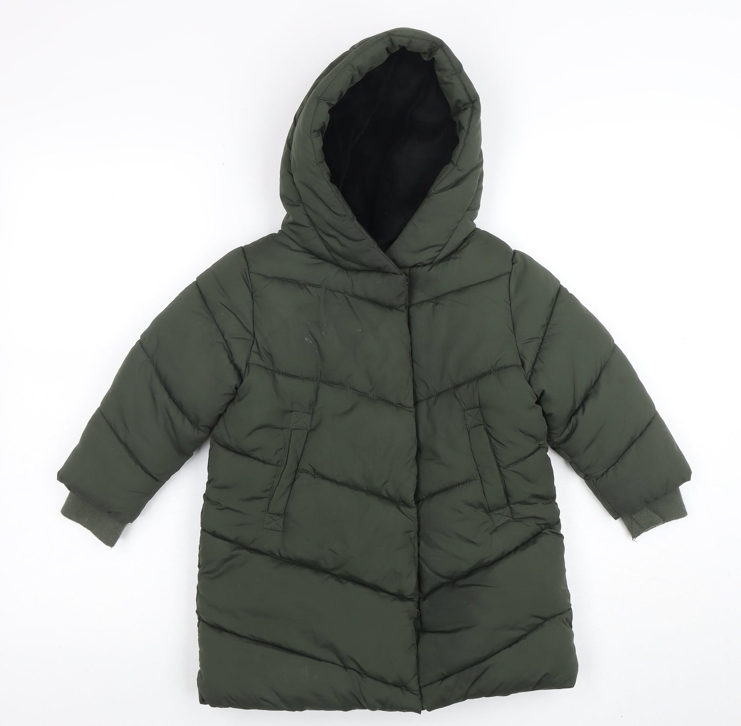 Next Girls Green Hooded Puffer Coat 3 Years Mid-Length Winter Jacket