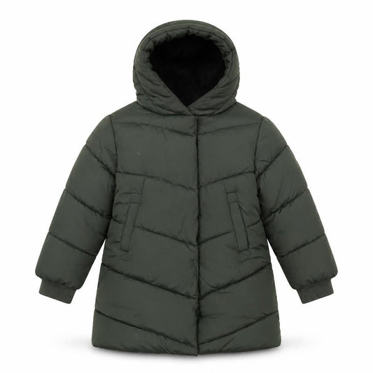 Front view of Next girls’ green hooded puffer coat 3 years mid-length winter jacket