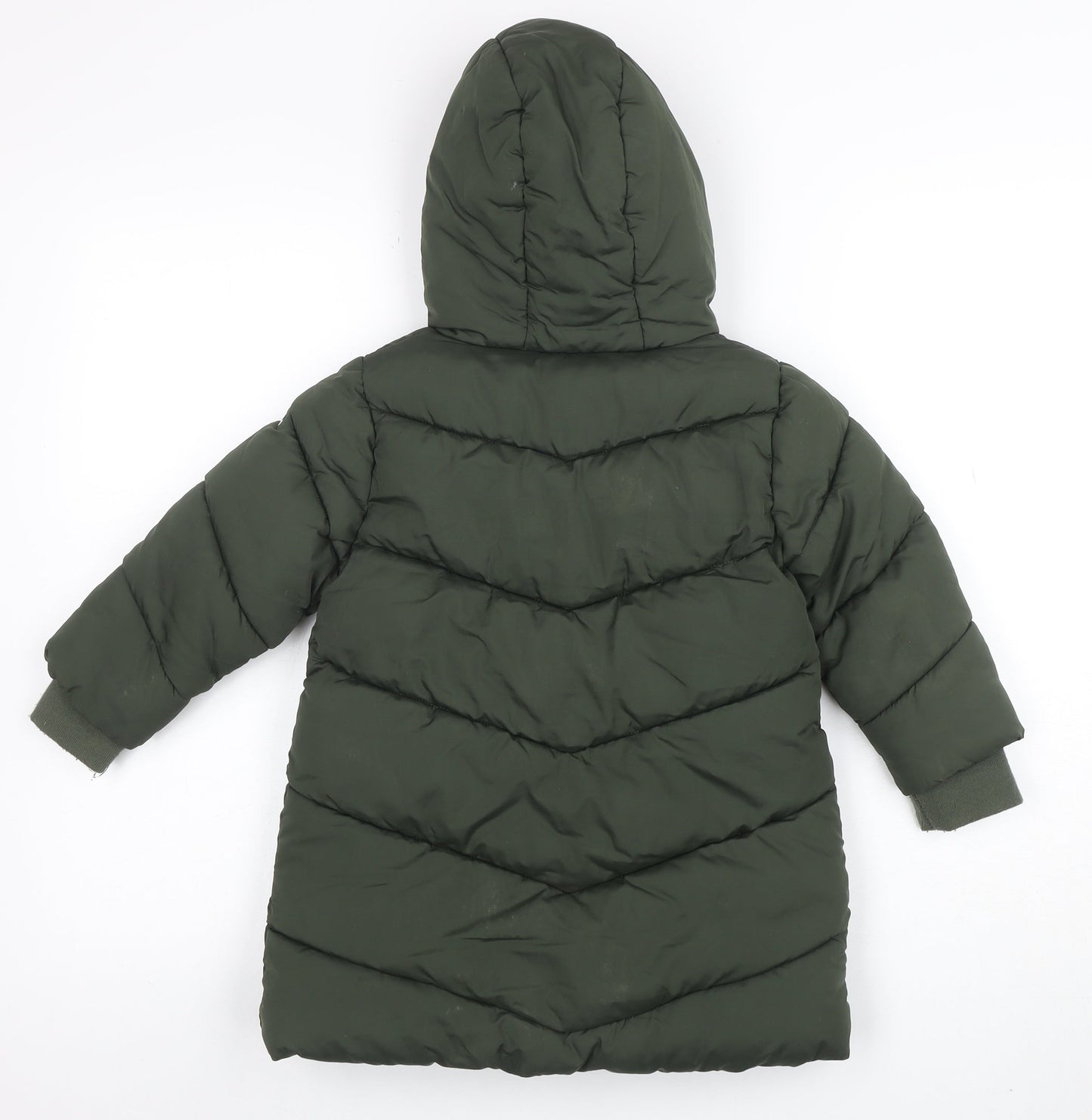 Next Girls Green Hooded Puffer Coat 3 Years Mid-Length Winter Jacket